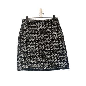 Tahari Black & White Print Tweed Cotton Blend Mini Pencil Skirt Women Sz 8